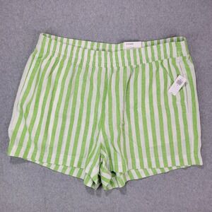 Women's Old Navy Linen-Blend Striped Shorts 3 Inseam XL‎ Green Stripe NEW